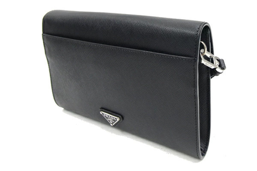 Prada Black Clutch Leather Bag Shoulder Black